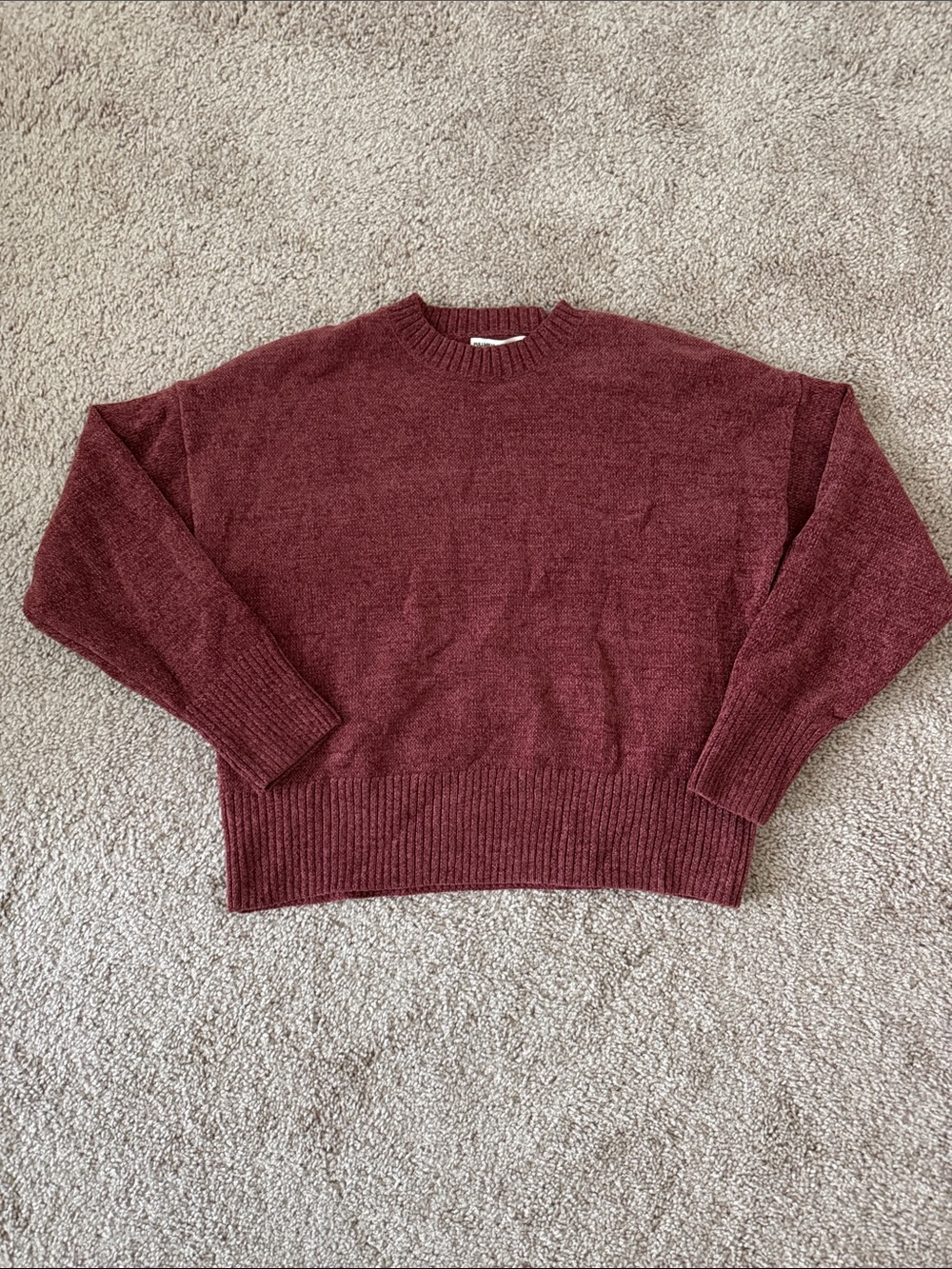 Pull&Bear Ribbed Crewneck Sweater in Berry